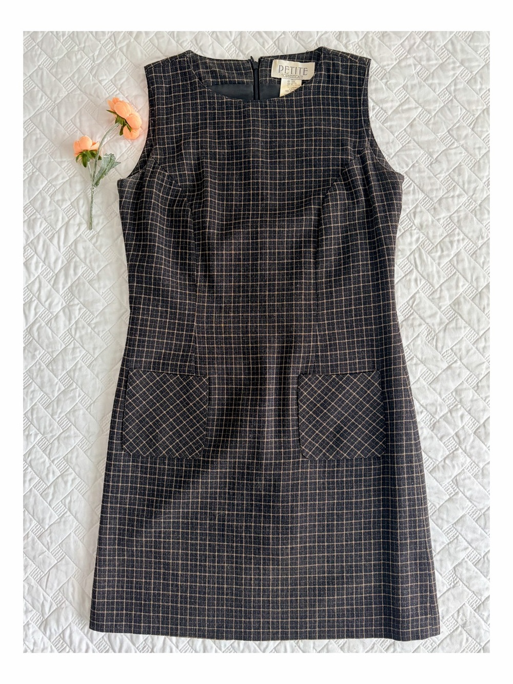 Vintage Petite Sophisticate Wool Cashmere Plaid Shift Dress Size 4